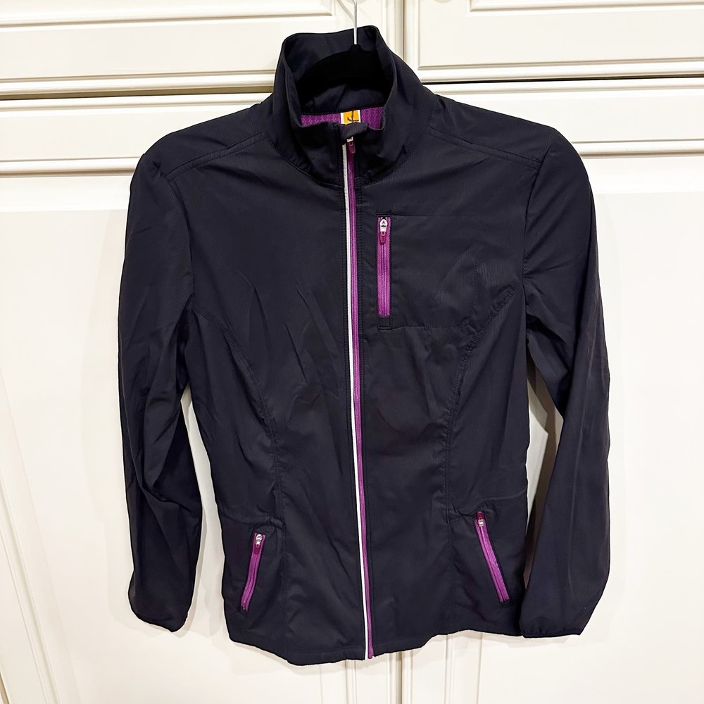 Lucy Women’s Black Nylon Athletic Zip Front Track Jacket Wind Breaker